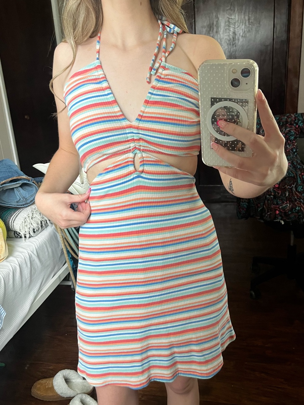 American Eagle Outfitters Multicolor Striped Halter Mini Dress